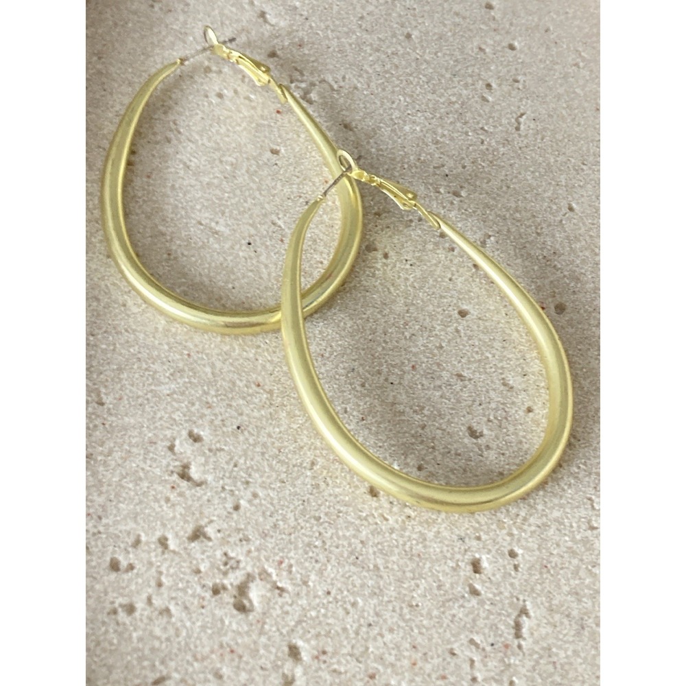 Large Gold Tone Oval Hoop Earrings Smooth Tube Minimalist Statement Hoops